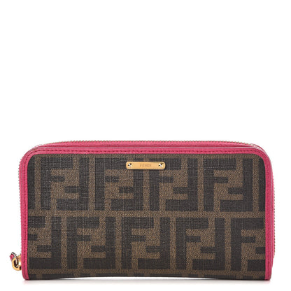 Fendi Zucca Spalmati Vitello Elite Zip Around Wallet Tobacco Ciclamino 1 of 11