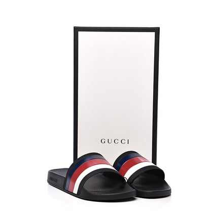 Gucci Rubber Web Mens Pool Slide Sandals 8 Black Mystic White Hibiscus Red Marine 7 of 7