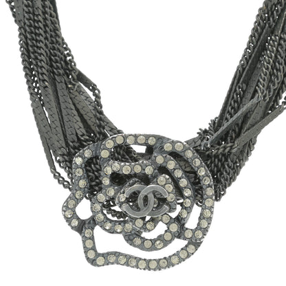 Chanel Ruthenium Crystal CC Camellia Multi Strand Necklace Dark Grey 4 of 5