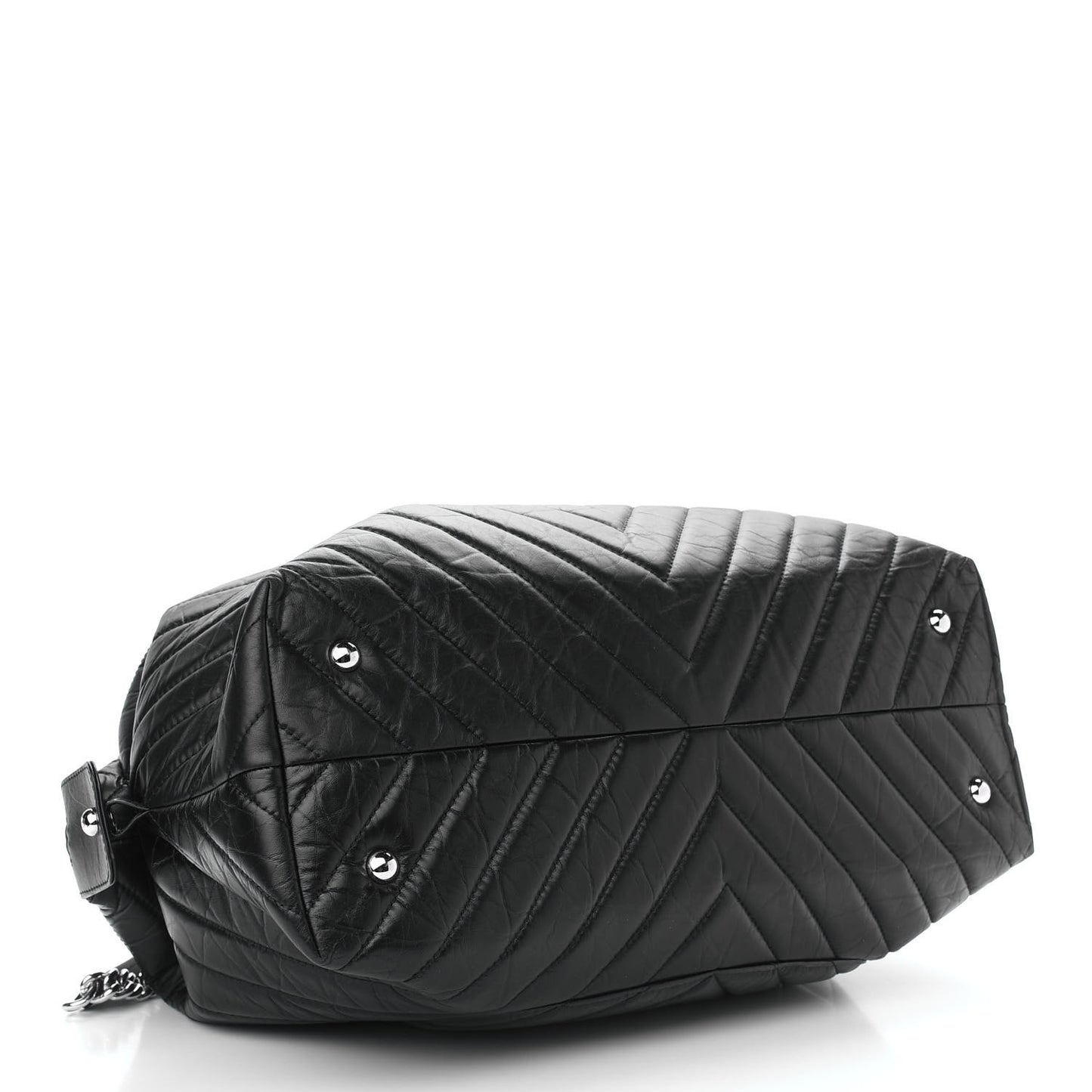 Aged Calfskin Chevron Quilted Duffle Bag Black