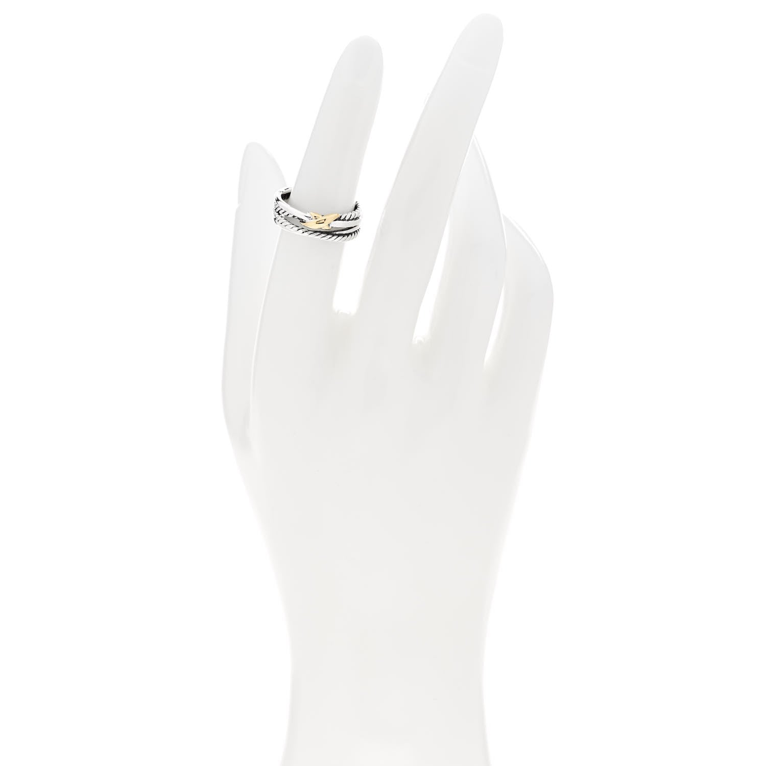David Yurman Sterling Silver 18K Yellow Gold 6mm X Crossover Ring 51 5.75 2 of 4