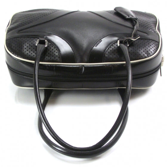 Leather Perforated Bowling Bag Black