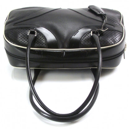 Prada Leather Perforated Bowling Bag Black 4 of 9