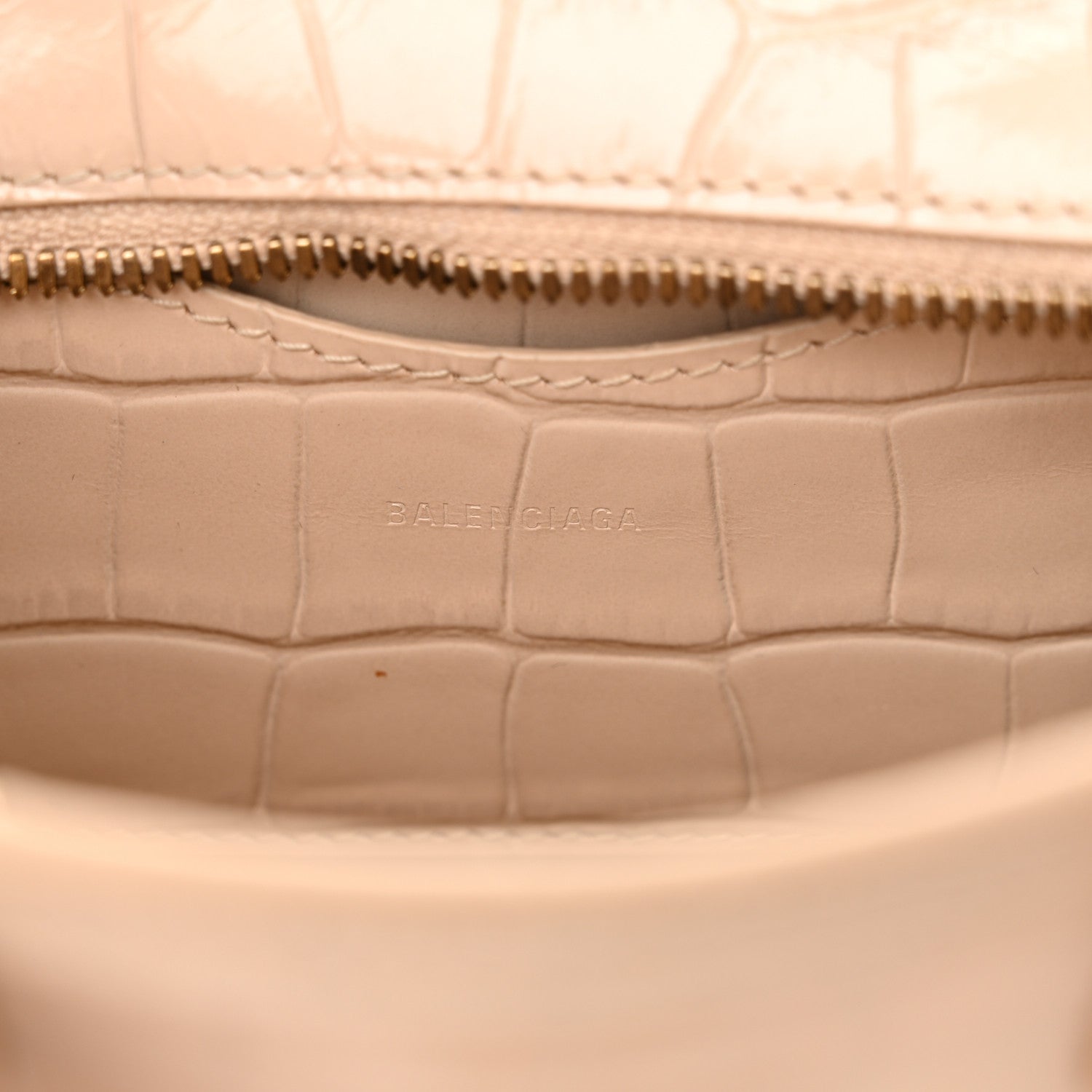 Balenciaga Shiny Supple Calfskin Crocodile Embossed Neo Classic Gold Hardware Nano City Crossbody Light Beige 6 of 13