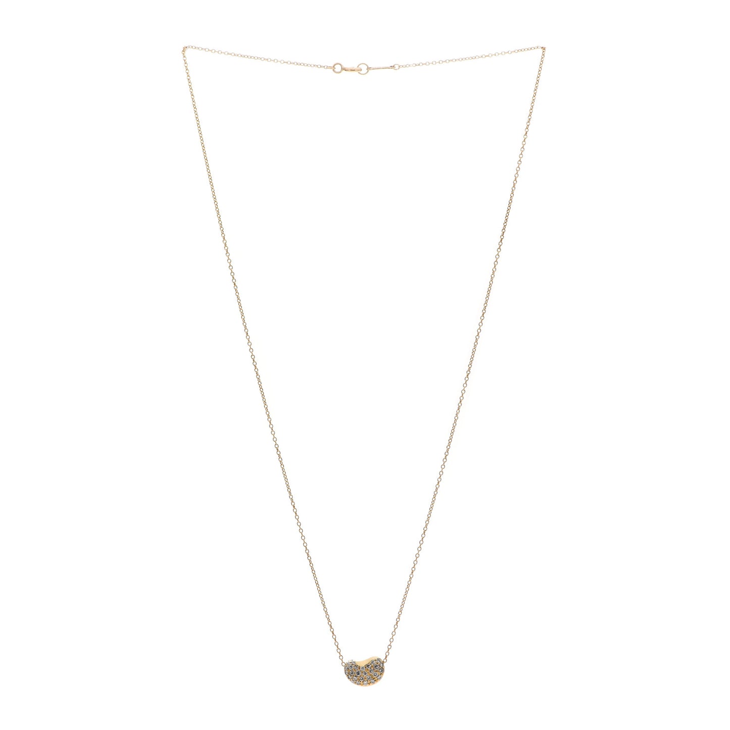 18K Yellow Gold Diamond Elsa Peretti Bean Pendant Necklace