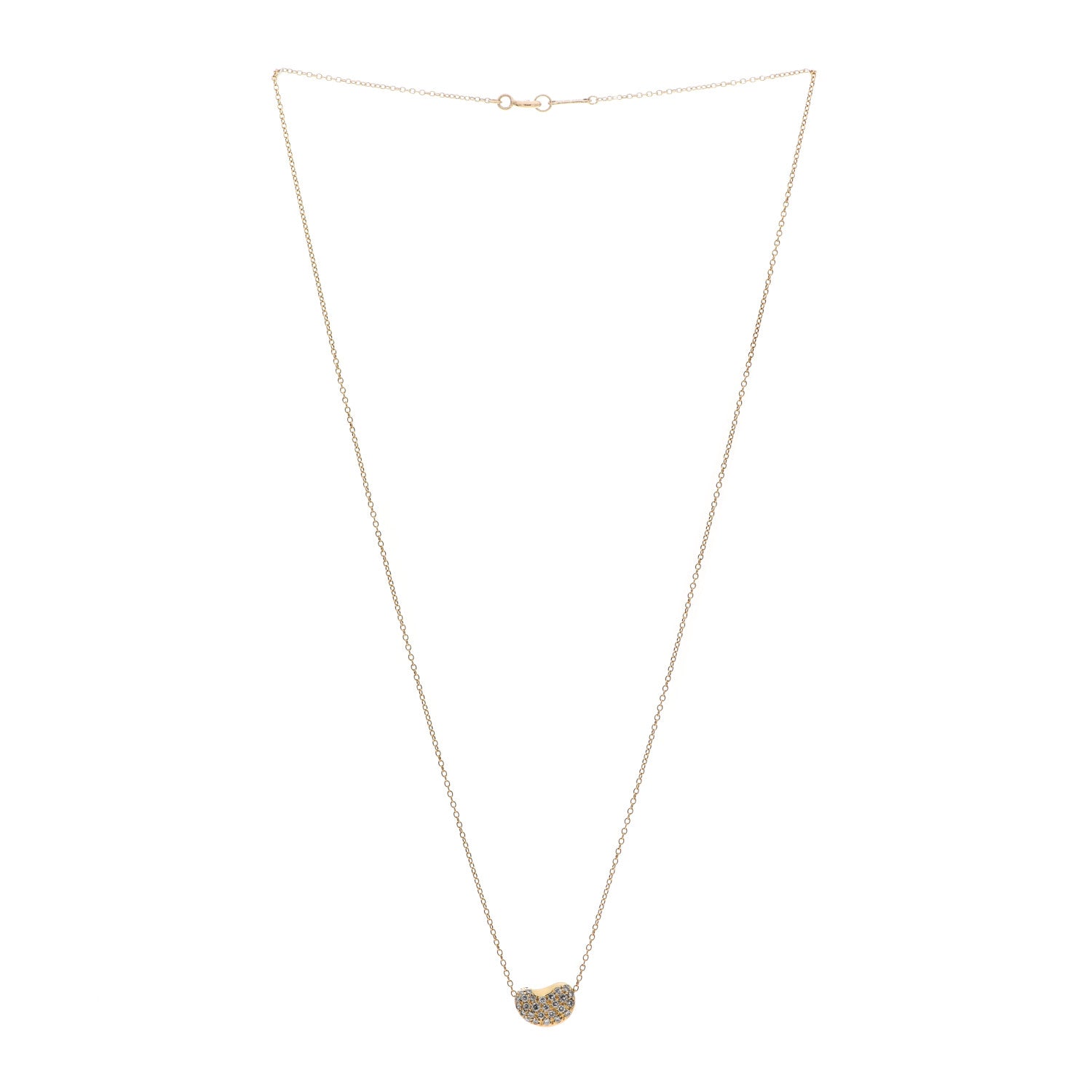 Tiffany 18K Yellow Gold Diamond Elsa Peretti Bean Pendant Necklace 3 of 7