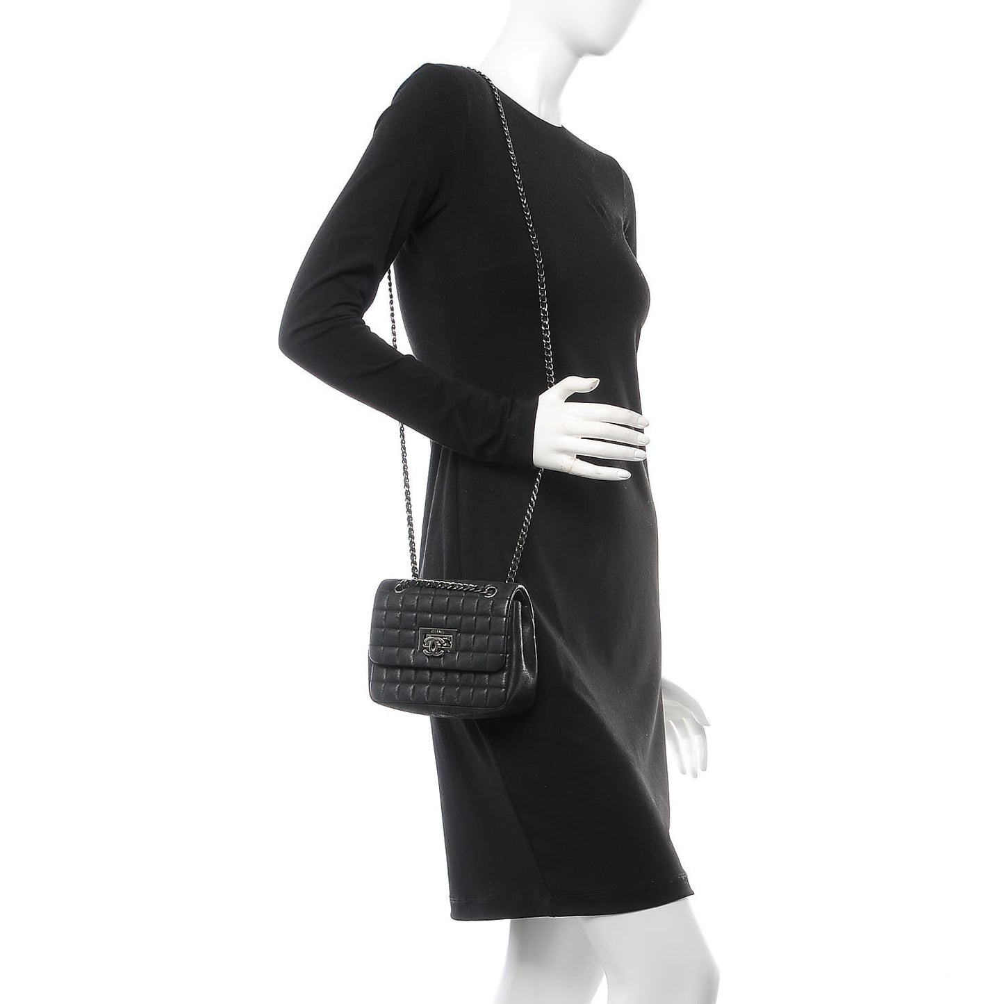 Iridescent Calfskin Square Quilted Mini Flap Black