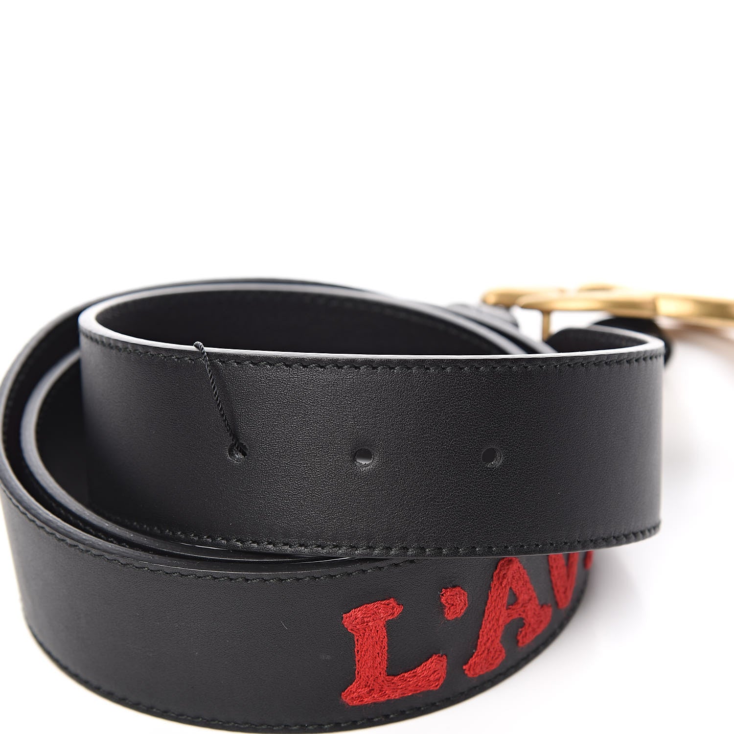 Gucci Calfskin L'Aveugle Par Amour Embroidered Double G 40mm Belt 100 40 Black Red 4 of 8