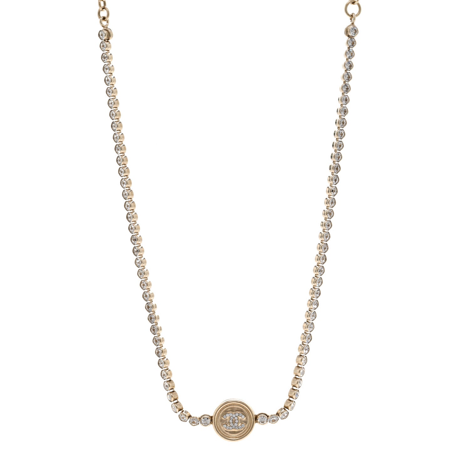 Chanel Crystal CC Chain Short Necklace Gold 1 of 6