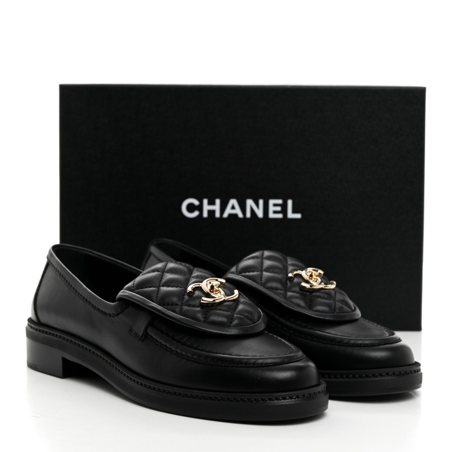 Chanel Lambskin Quilted CC Turnlock Loafers 38.5 Black 9 of 9