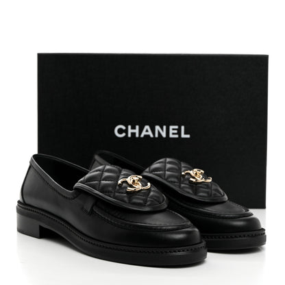 Chanel Lambskin Quilted CC Turnlock Loafers 38.5 Black 9 of 9