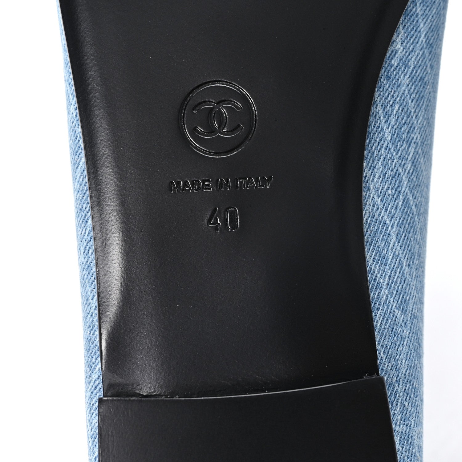 Chanel Denim Printed Quilt CC Cap Toe Ballerina Flats 40 Light Blue Dark Grey 7 of 10