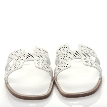 Hermes Calfskin Perforated Oran Sandals 36 White 5 of 10