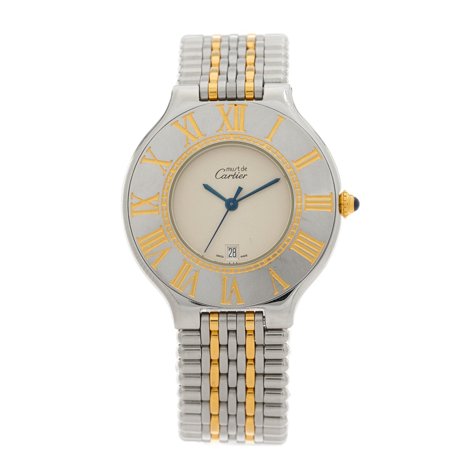 Cartier Stainless Steel 18K Yellow Gold 34mm Must De 21 Bullet Link Quartz Watch 1 of 4
