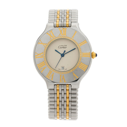 Cartier Stainless Steel 18K Yellow Gold 34mm Must De 21 Bullet Link Quartz Watch 1 of 4