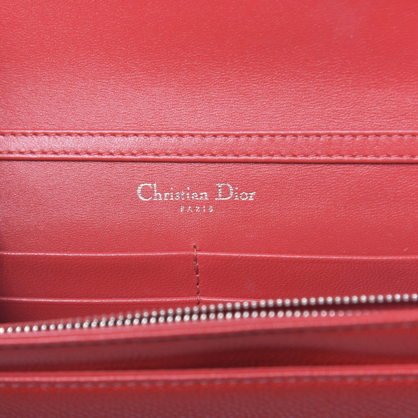 Grained Calfskin Diorama Wallet on Chain Pouch Rouge Vif