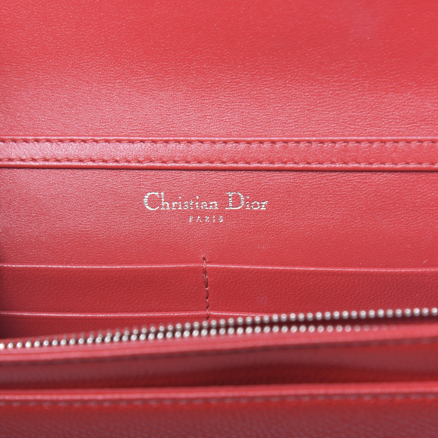 Christian Dior Grained Calfskin Diorama Wallet on Chain Pouch Rouge Vif 6 of 13