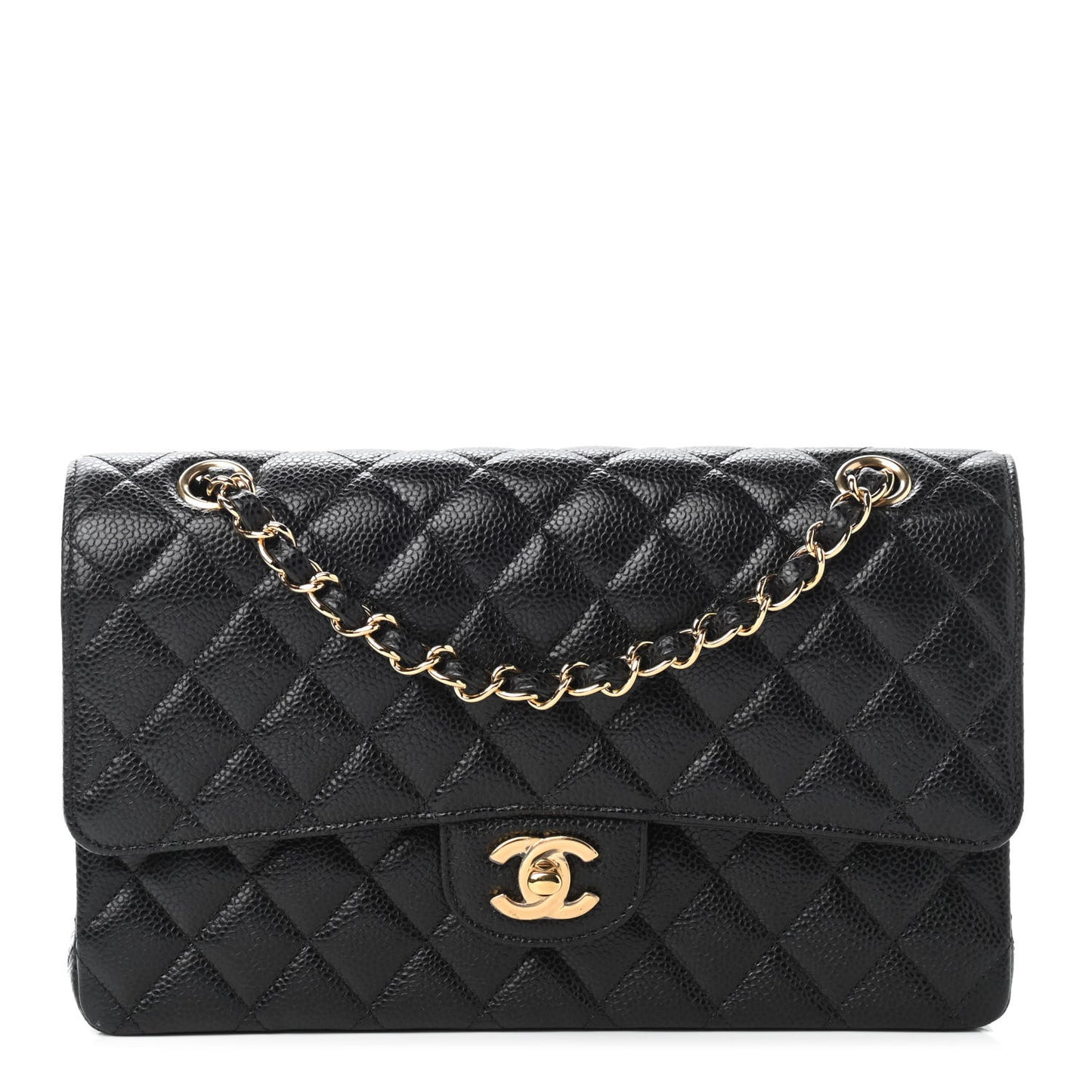 Caviar Quilted Medium Double Flap Black
