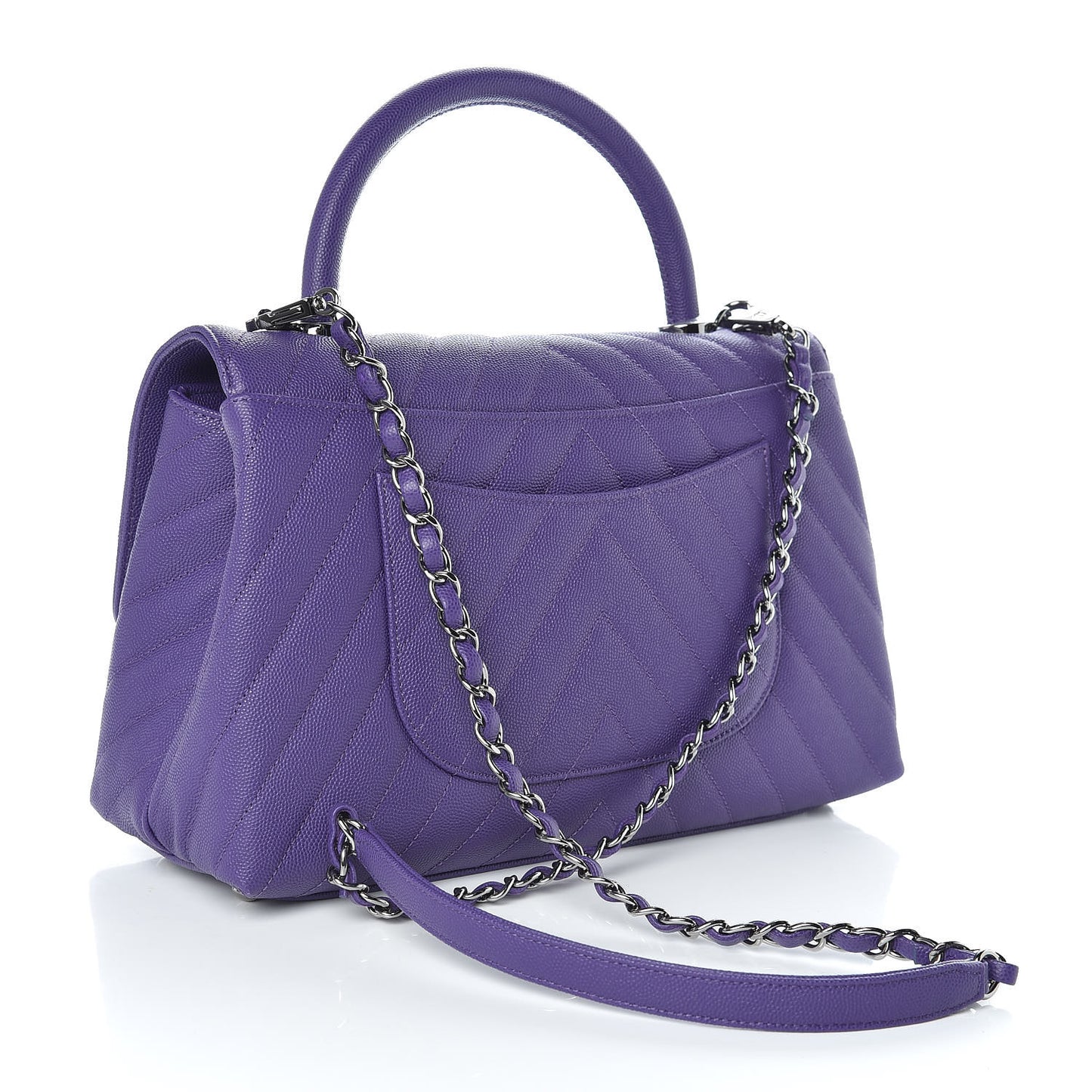 Caviar Chevron Quilted Small Coco Handle Flap Purple