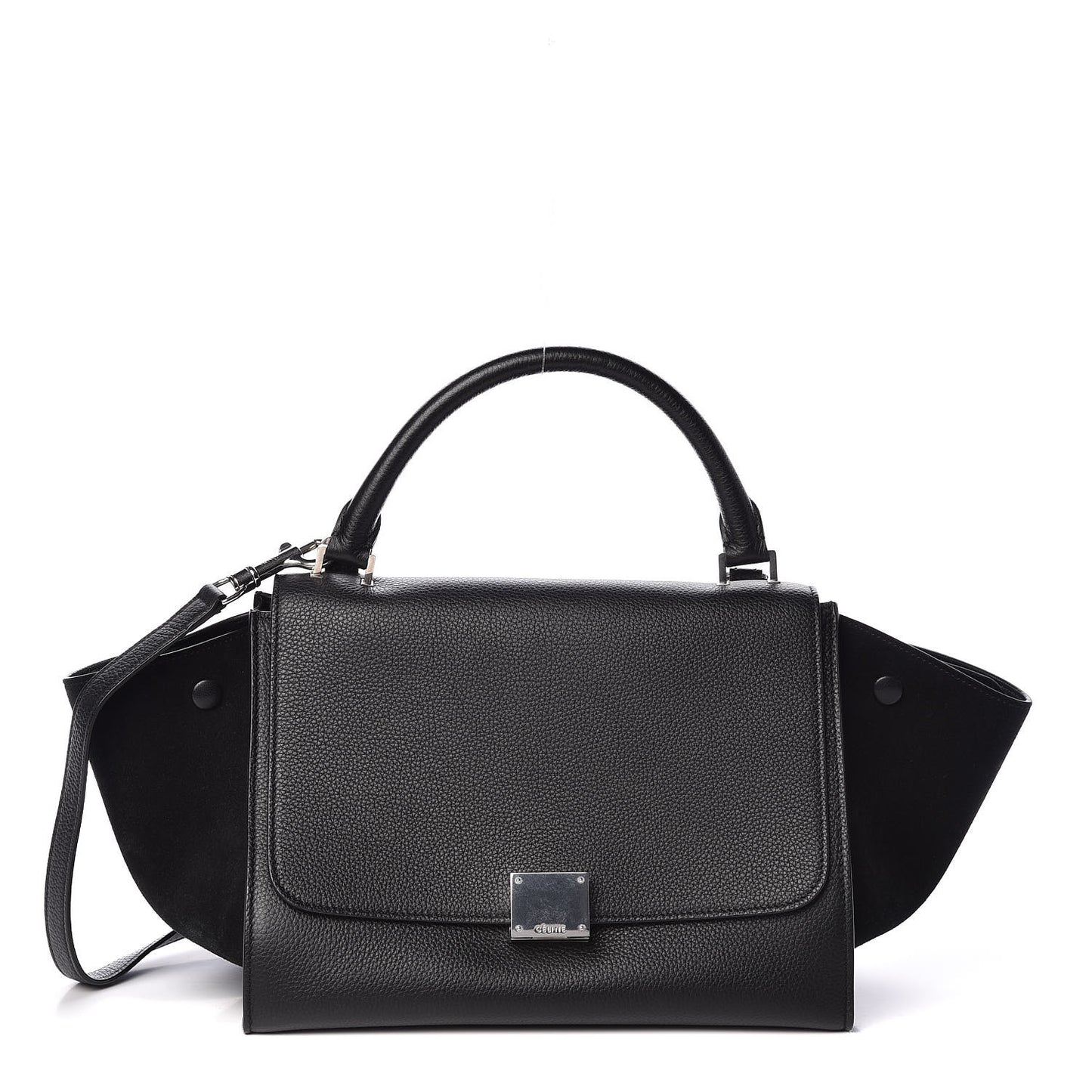 Drummed Calfskin Suede Small Trapeze Black