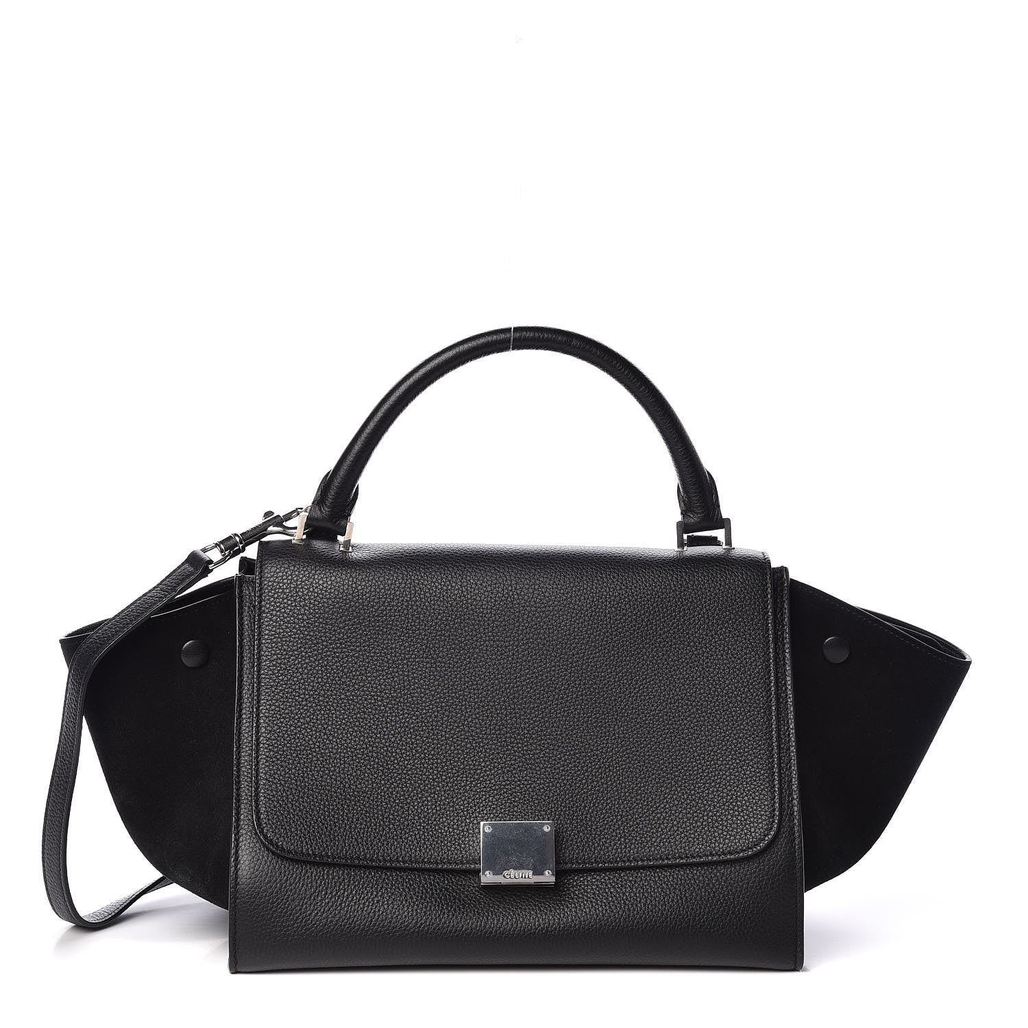 Celine Drummed Calfskin Suede Small Trapeze Black 1 of 8