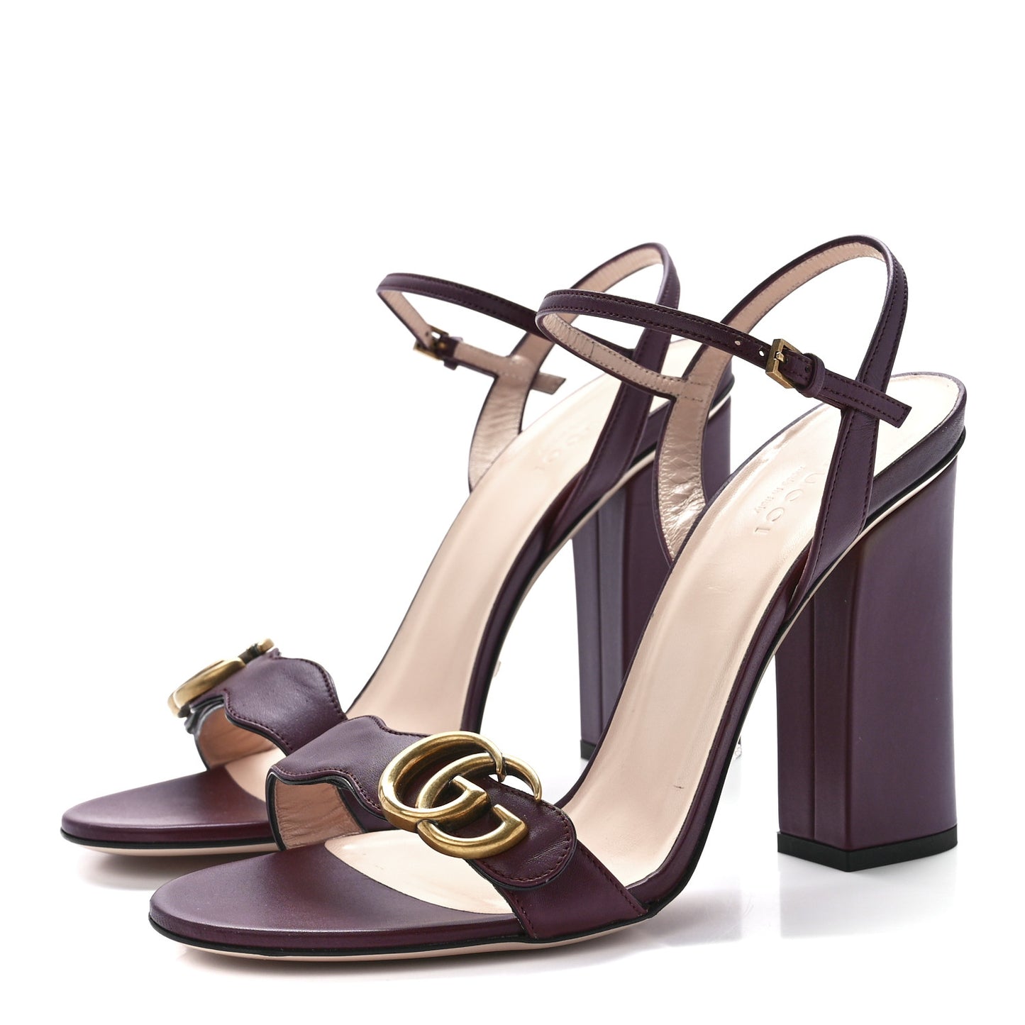 Lifford Calfskin GG Marmont Ankle Wrap 105mm Sandals 39.5 Vintage Bordeaux