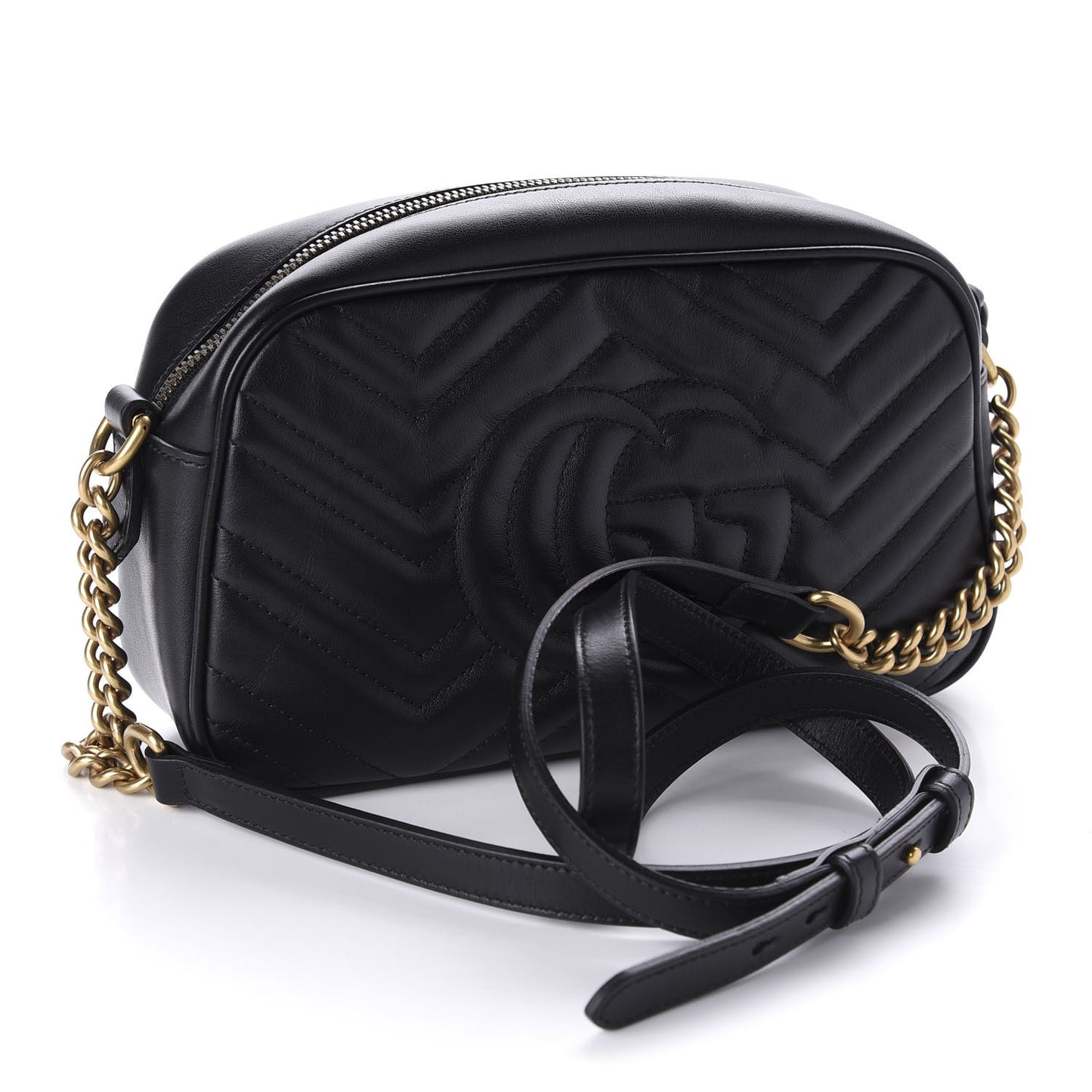 Calfskin Matelasse Small GG Marmont Chain Shoulder Bag Black