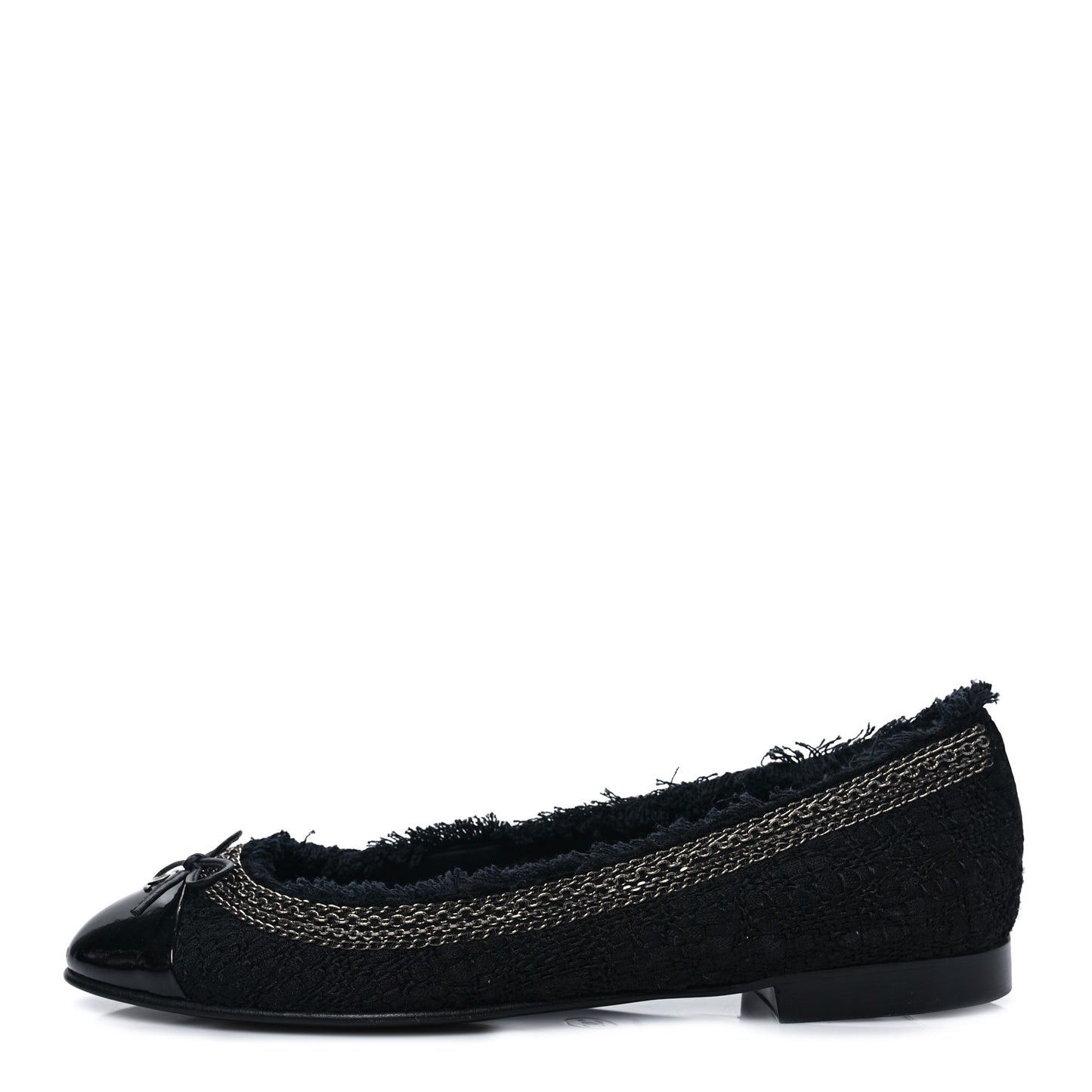 Tweed Patent Cap Toe Ballerina Flats 40 Black
