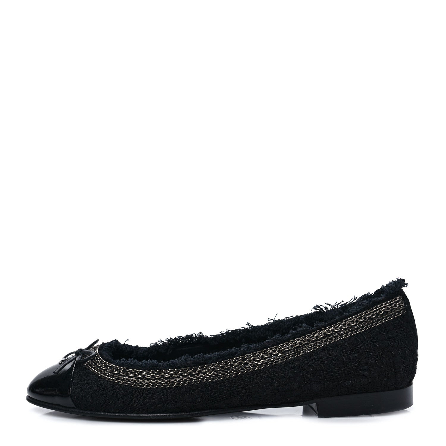 Chanel Tweed Patent Cap Toe Ballerina Flats 40 Black 1 of 8