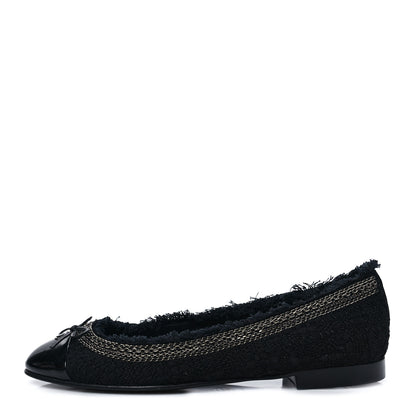 Chanel Tweed Patent Cap Toe Ballerina Flats 40 Black 1 of 8