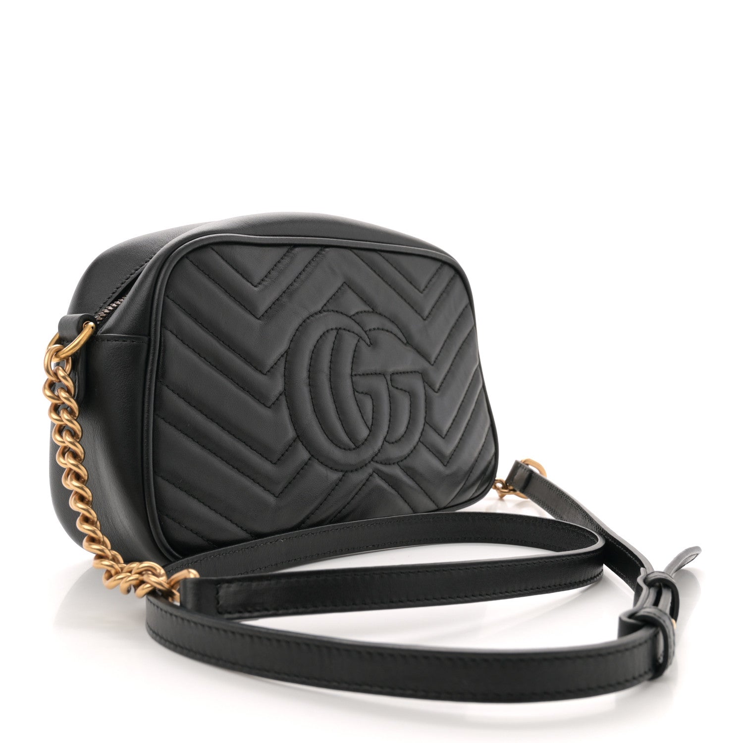 Gucci Calfskin Matelasse Small GG Marmont Chain Shoulder Bag Black 3 of 13