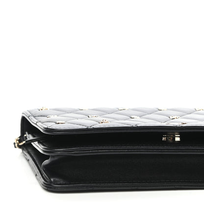 Chanel Lambskin Quilted Studded Wallet On Chain WOC Black 8 of 11