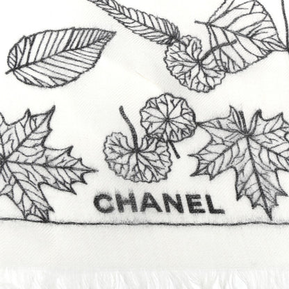 Chanel Cashmere CC Logo Leaves Scarf White Black 3 of 4