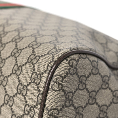 Gucci GG Supreme Monogram Textured Dollar Calfskin Web Medium Savoy Duffle Bag Beige Dark Brown 8 of 10