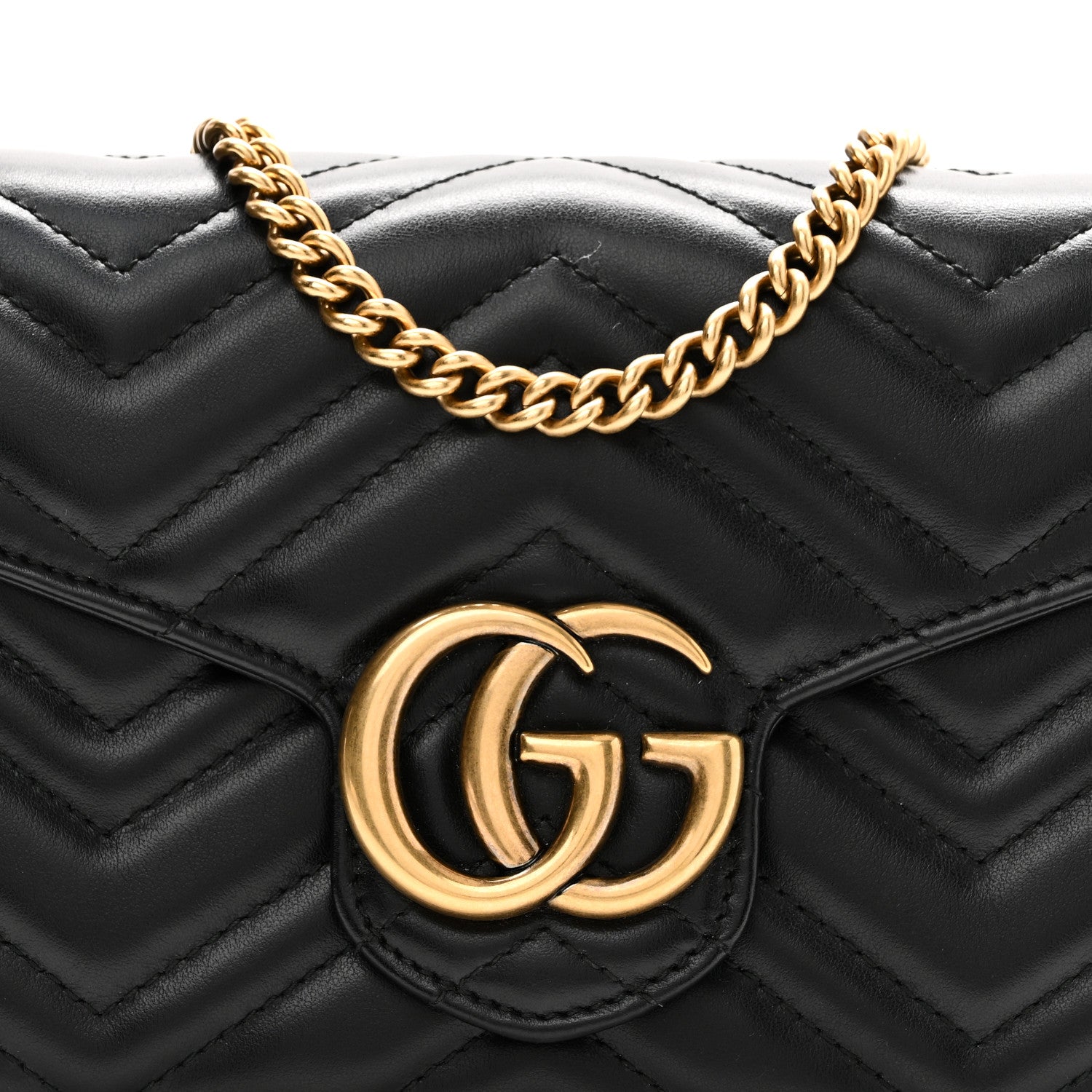 Gucci Calfskin Matelasse GG Marmont Chain Wallet Black 8 of 10