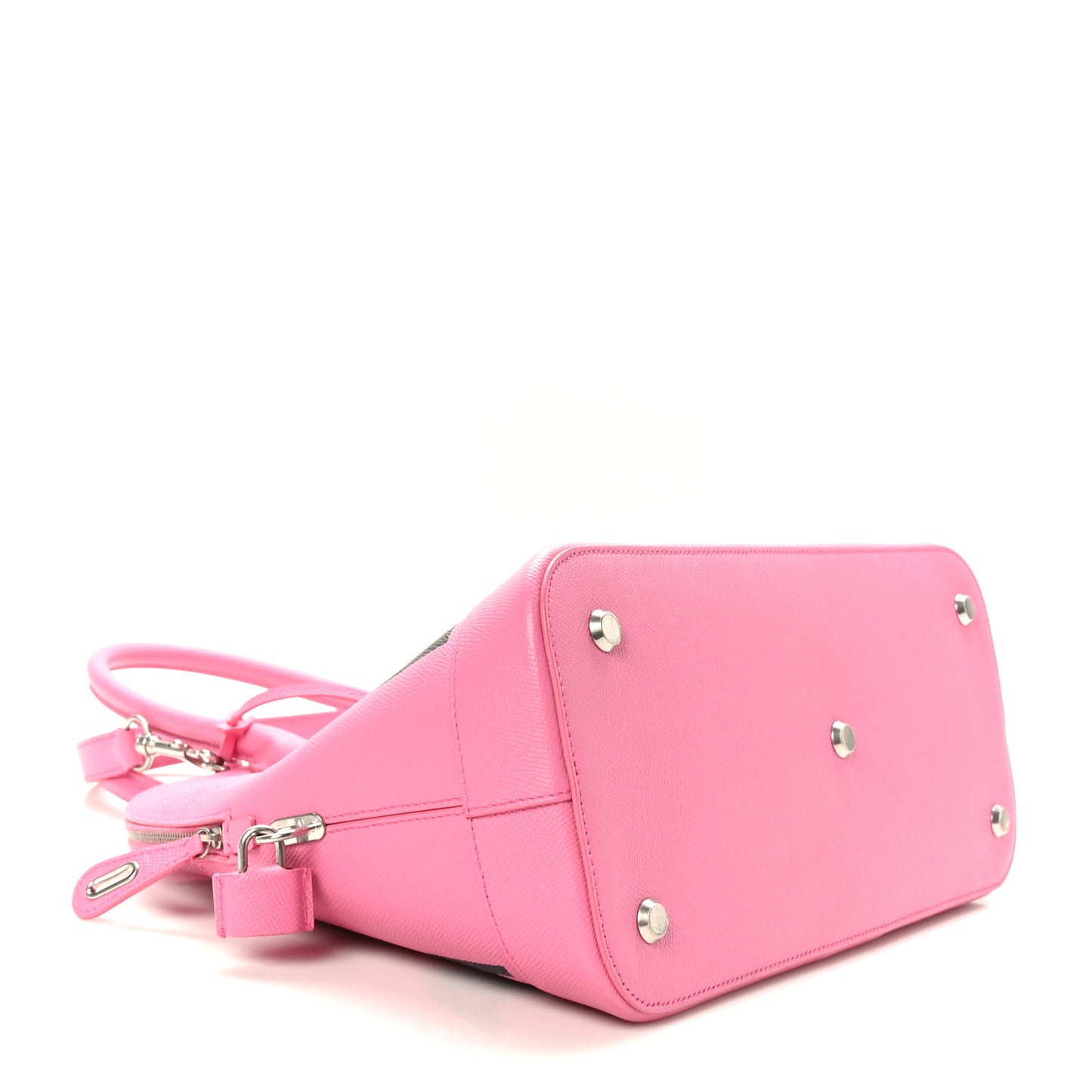 Signature Grained Calfskin Logo M Ville Top Handle Bag Rose Bubblegum Black