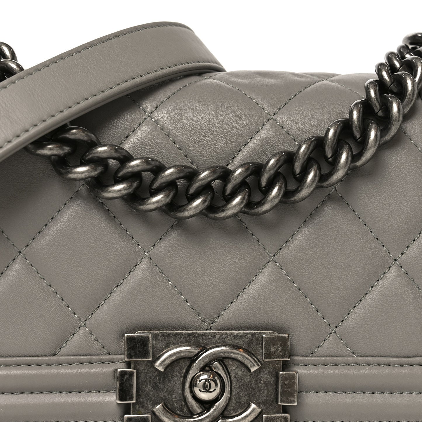Calfskin Quilted Small Boy Flap Grey