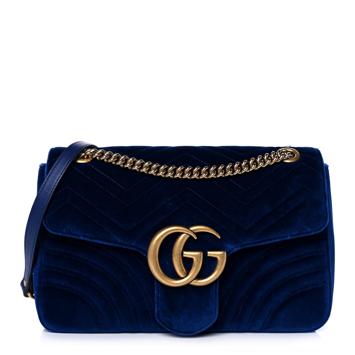 Gucci Velvet Matelasse Medium GG Marmont Shoulder Bag Cobalt Blue 1 of 12
