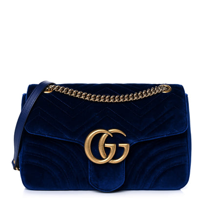Gucci Velvet Matelasse Medium GG Marmont Shoulder Bag Cobalt Blue 1 of 12