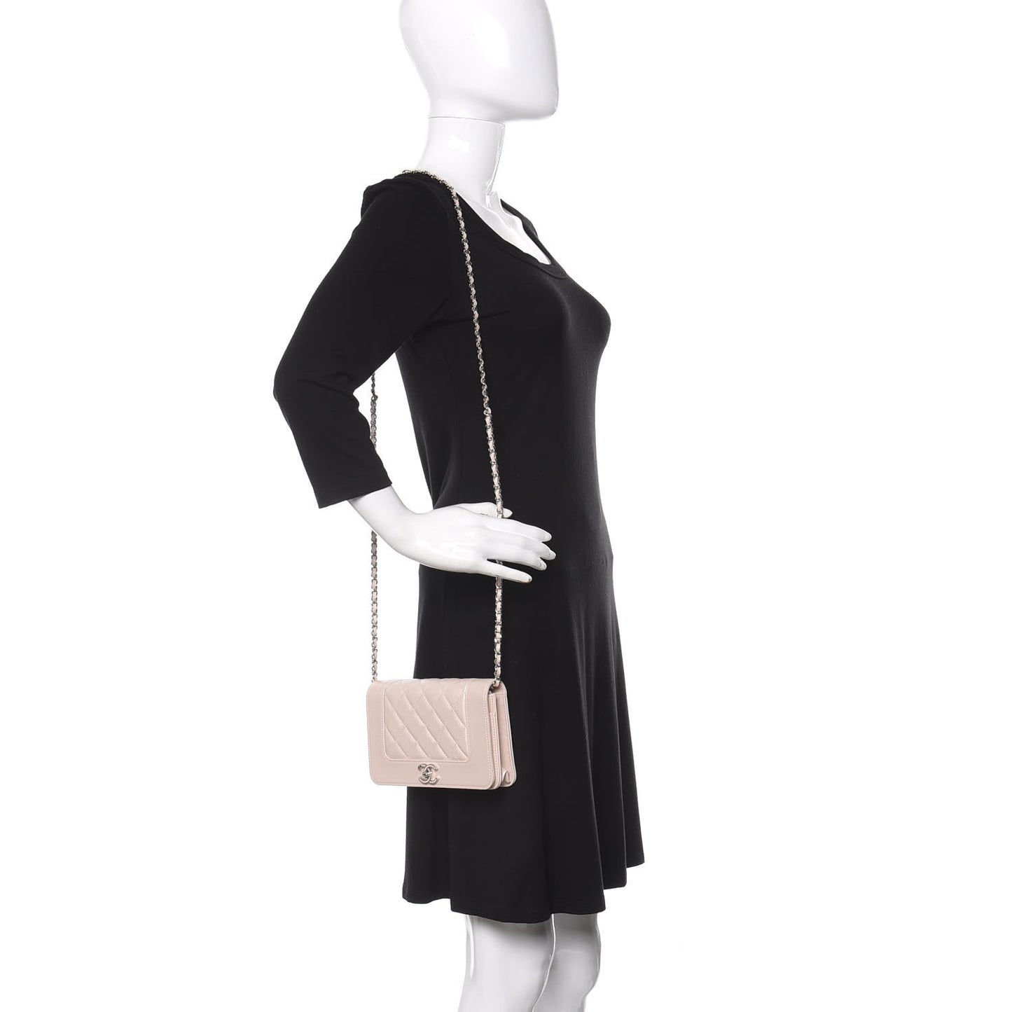 Caviar Quilted Vintage Mademoiselle Wallet On Chain WOC Beige