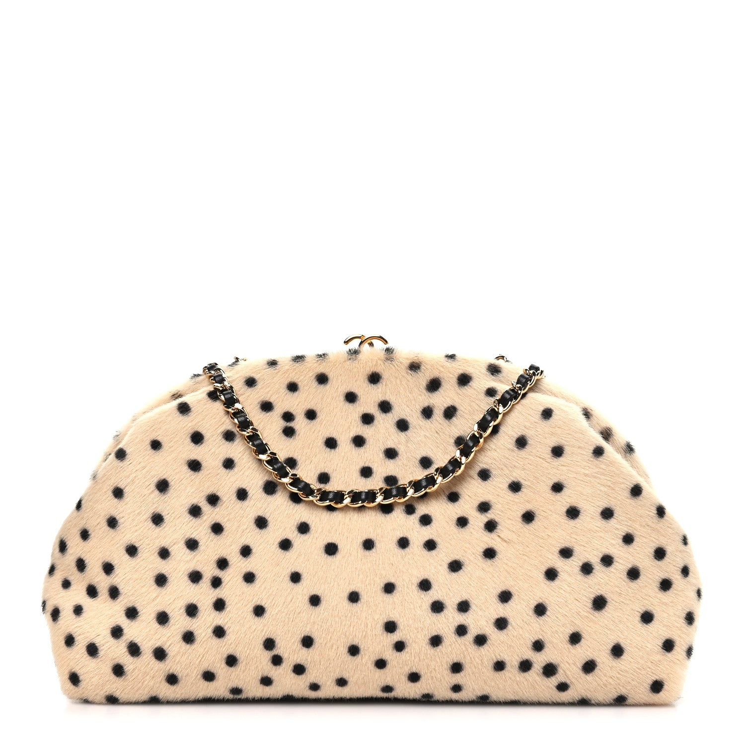 Chanel Pony Hair Cheetah Printed Lambskin Clutch With Chain Beige Black 1 of 11