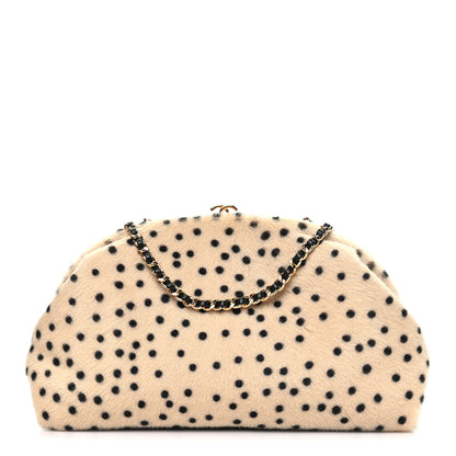Chanel Pony Hair Cheetah Printed Lambskin Clutch With Chain Beige Black 1 of 11