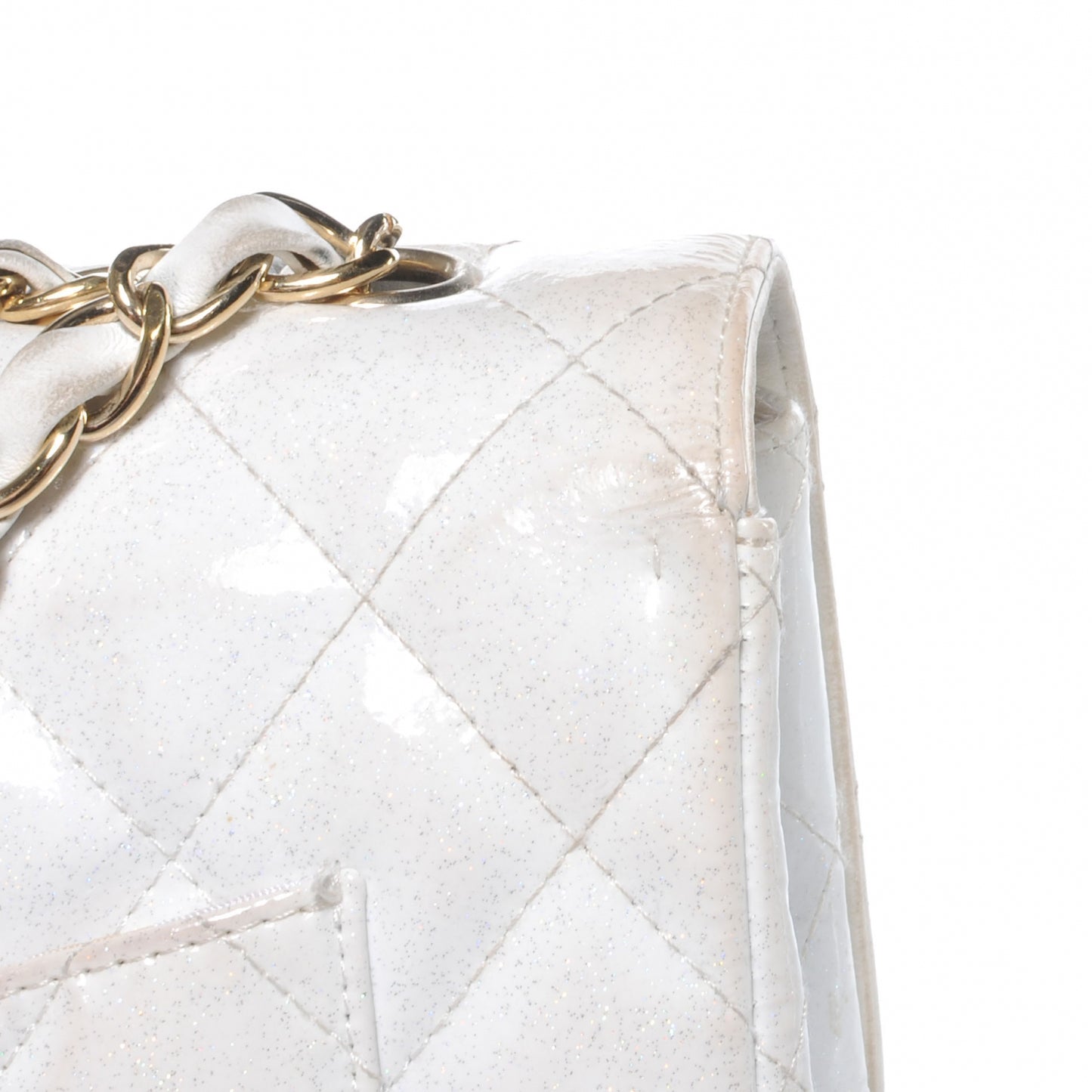 Patent Quilted Evening Star Jumbo Flap White