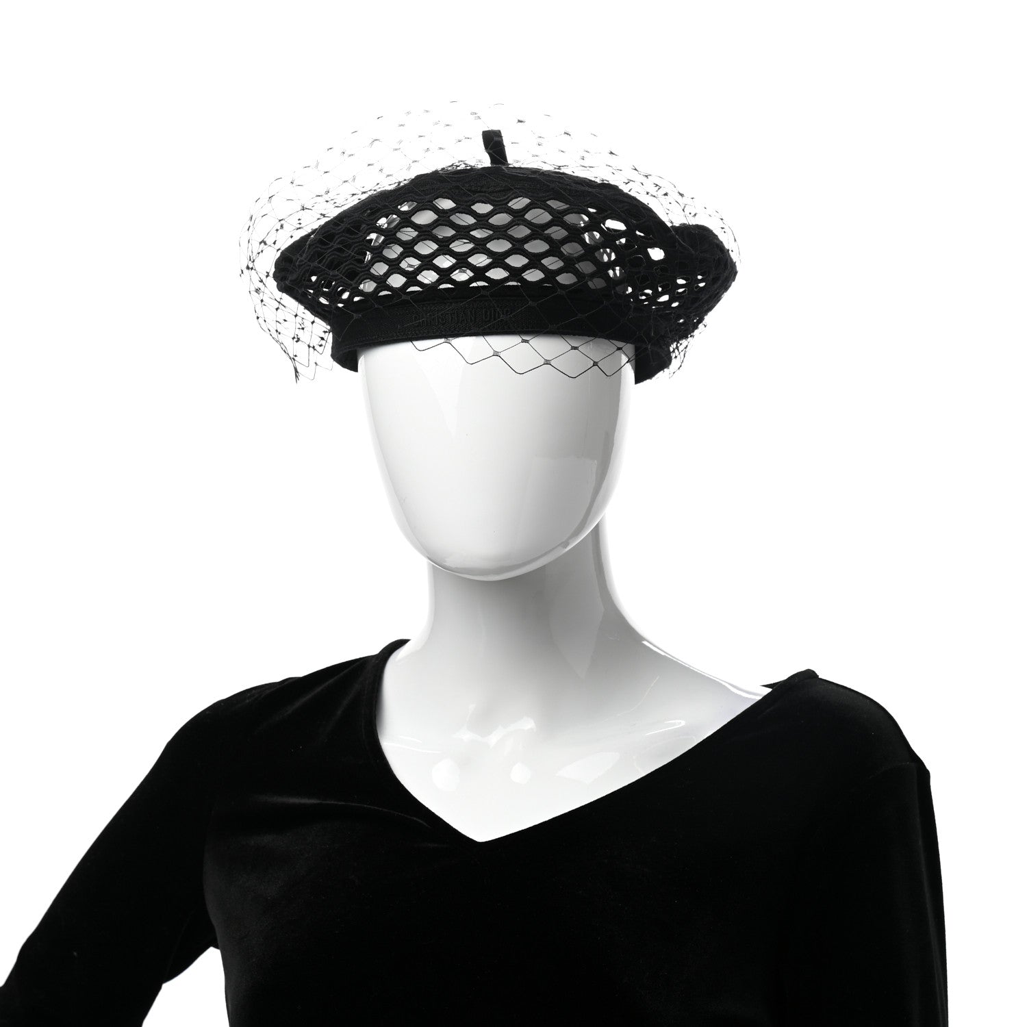 Christian Dior Mesh Arty Veil Beret 58 Black 2 of 9
