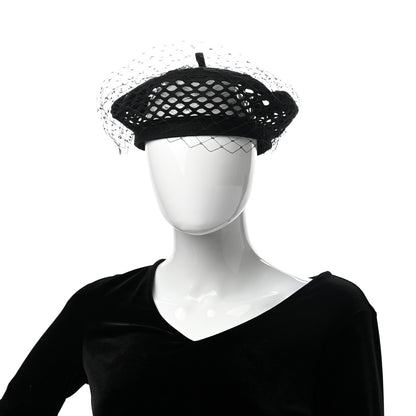 Christian Dior Mesh Arty Veil Beret 58 Black 2 of 9