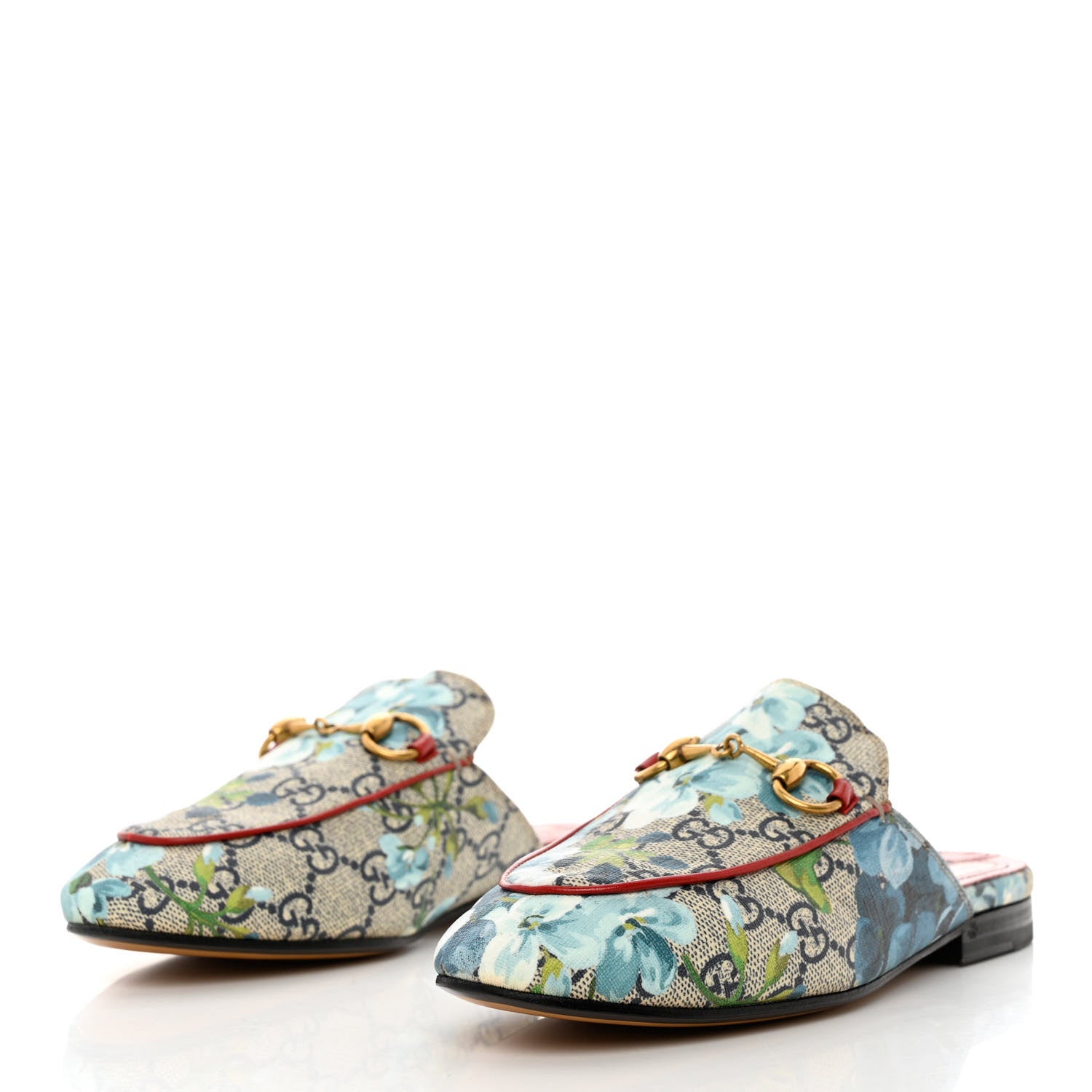 Gucci GG Supreme Monogram Blooms Womens Princetown Slippers 34 Beige Blue Navy Hibiscus Red 3 of 11