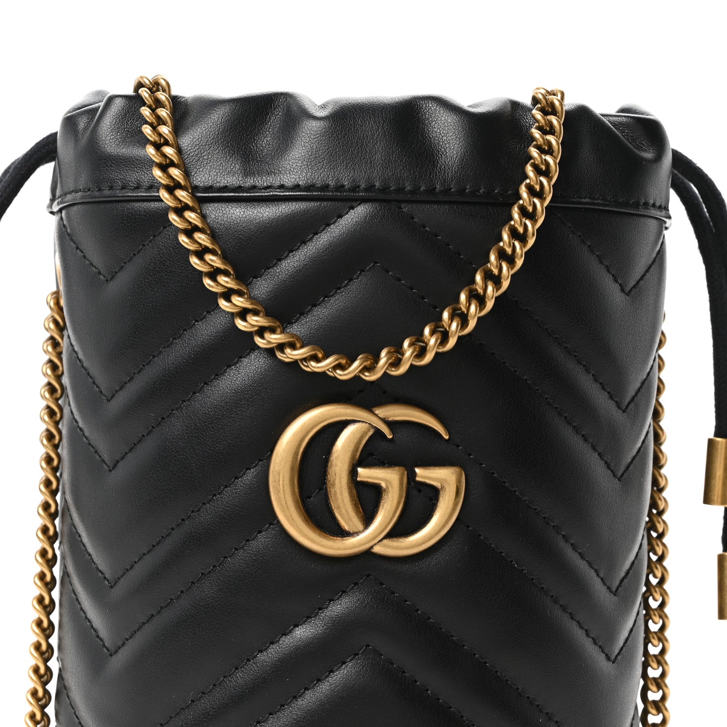 Calfskin Matelasse Mini GG Marmont 2.0 Bucket Bag Black