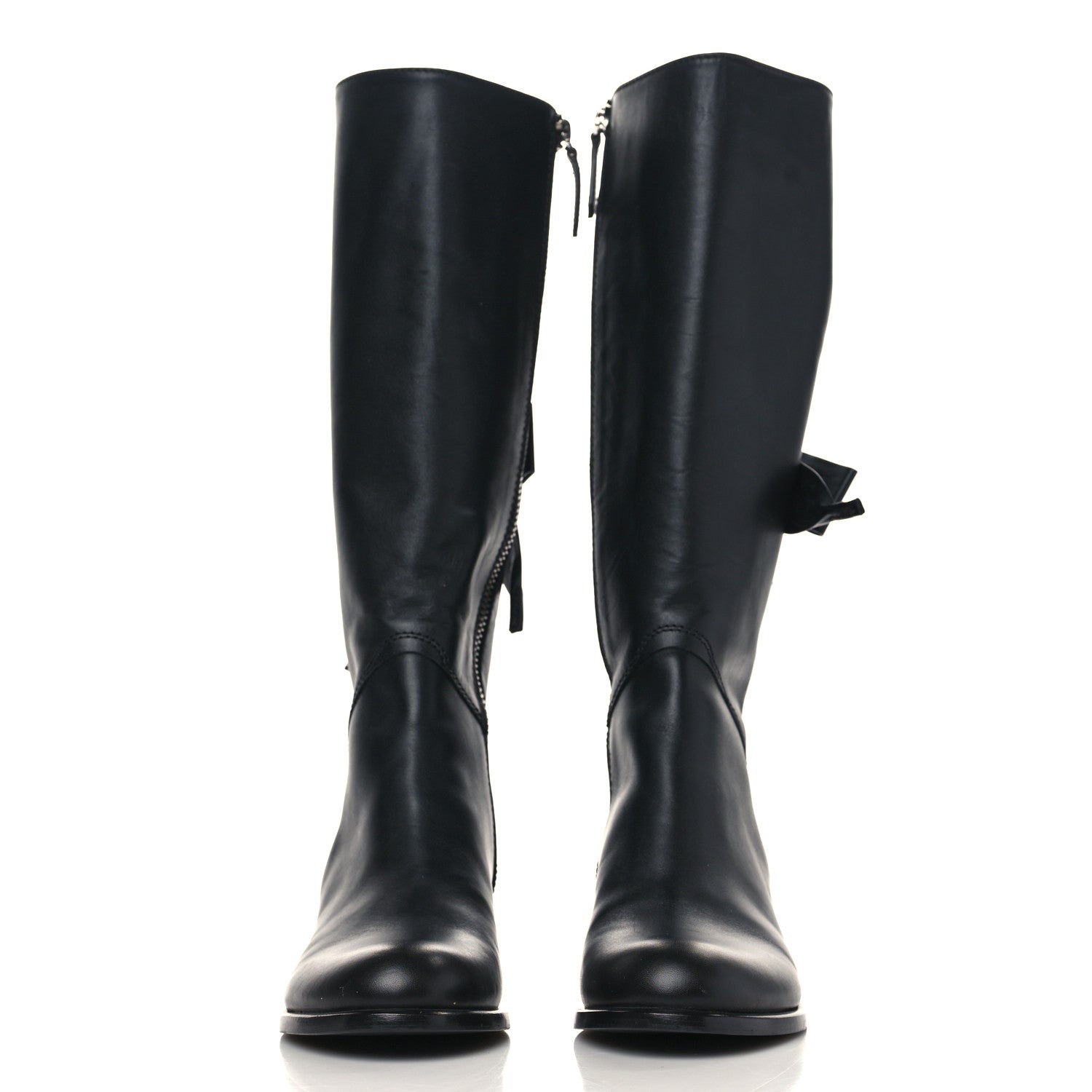 Valentino Garavani Calfskin Bow Lace Up Back Knee High Tall Boots 35 Black 3 of 8