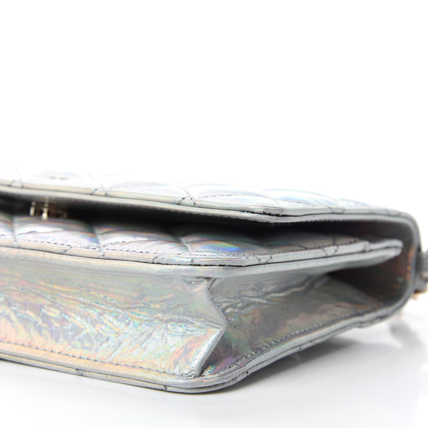 Chanel Iridescent Goatskin Quilted Wallet On Chain WOC Silver 7 of 12