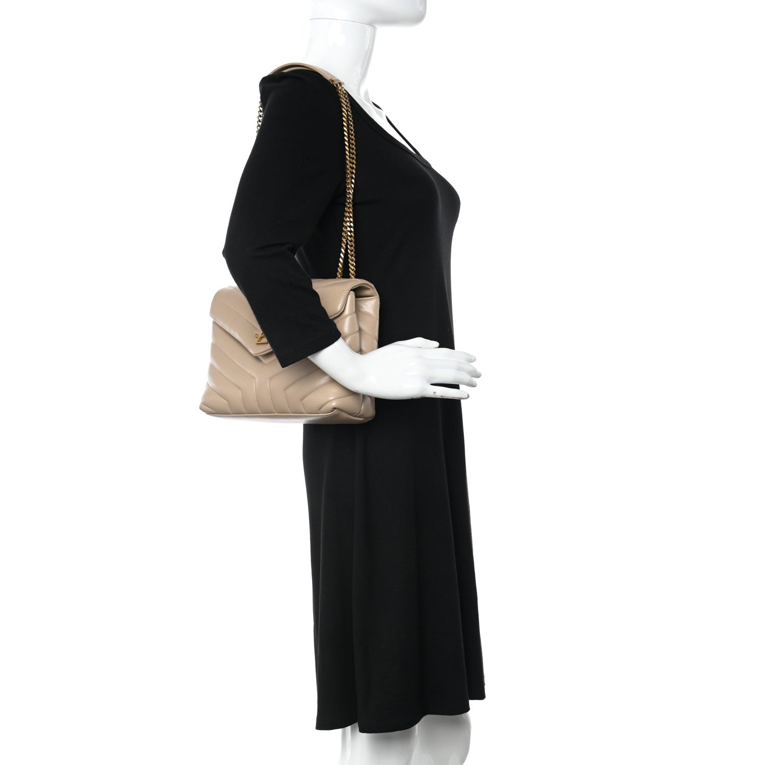 Saint Laurent Calfskin Y Quilted Monogram Small Loulou Chain Satchel Dark Beige 2 of 13